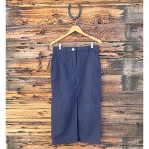 NICOLE MILLER | Dark Wash Long Denim Chambray Skirt M